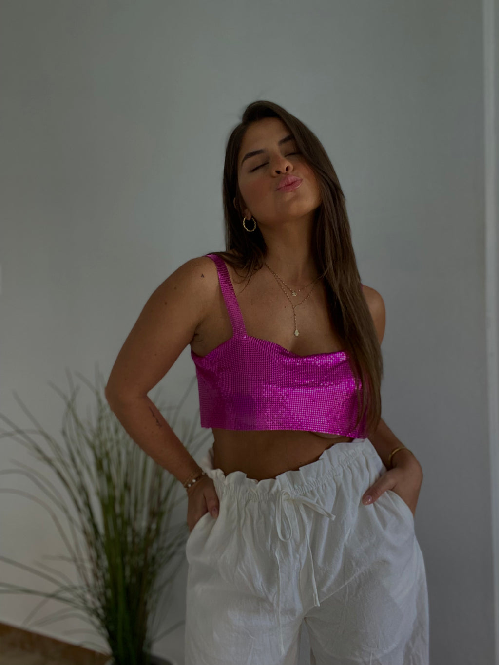 Metalic Barbie crop top