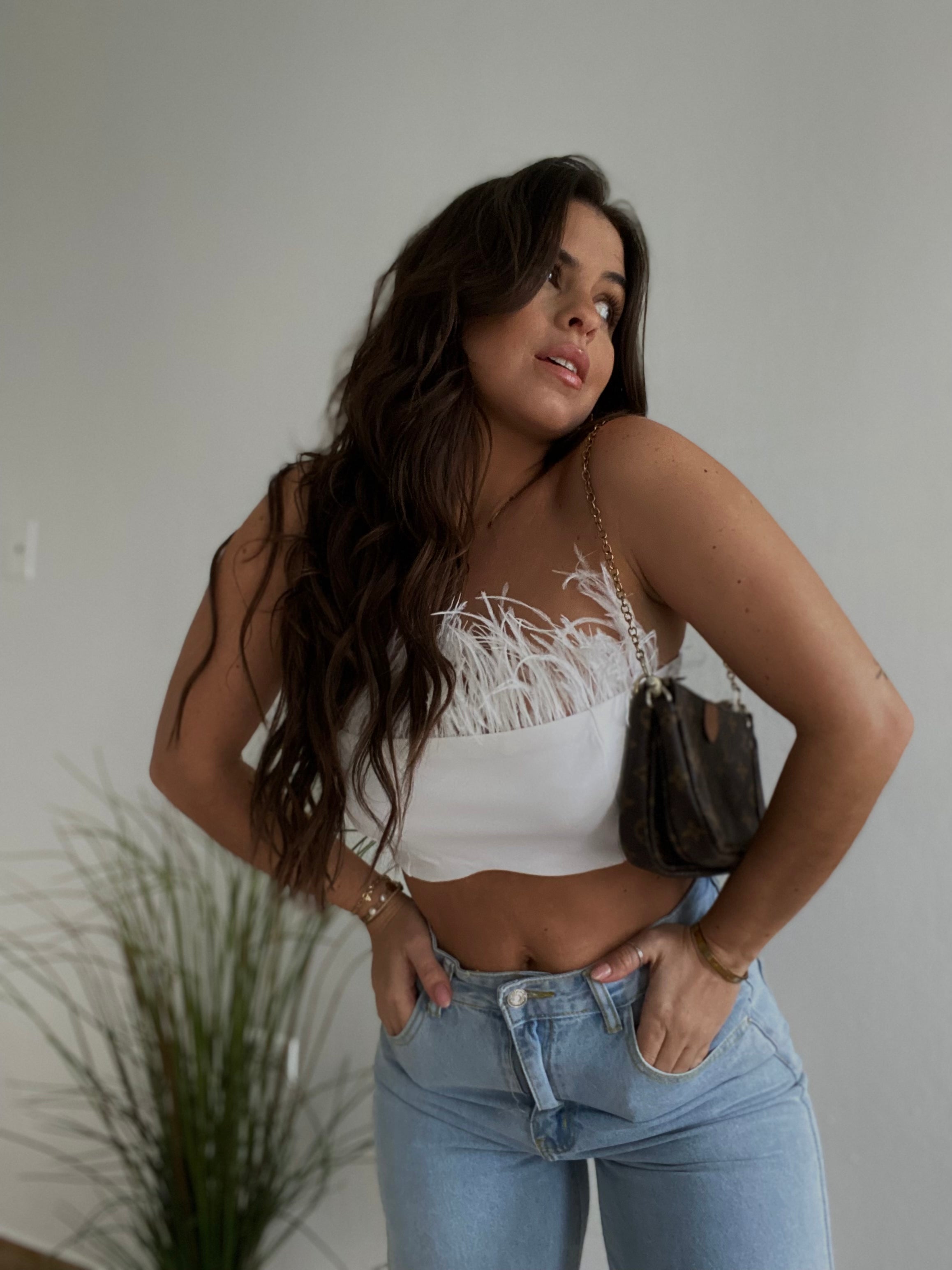 Feathers crop top strapless