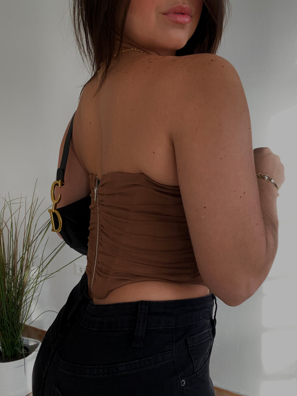 Brown mesh corset