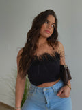 Feathers crop top strapless